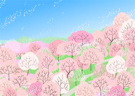 上空から見た桜満開の山の背景無料イラスト62457 素材good