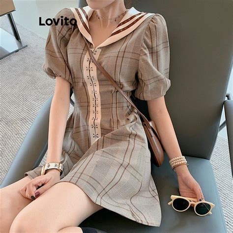 Lovito Preppy Plaid Colorblock Dress For Women LNA49201 Lovito Gaun