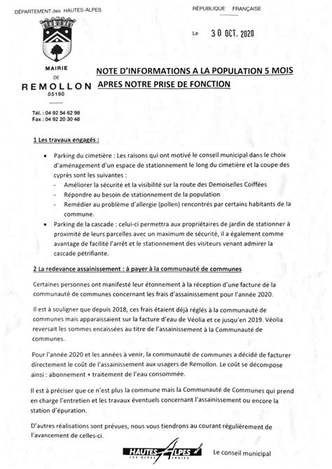 NOTE D INFORMATION Mairie De Remollon