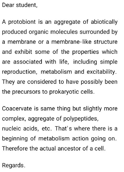 difference between protobiont and coacerevates - Biology - Evolution ...