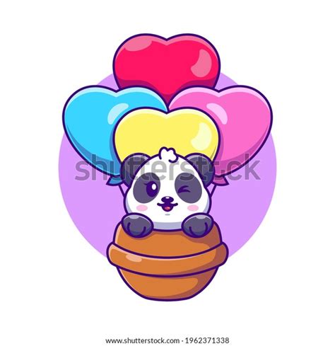 Cute Panda Flying Love Balloon Cartoon Stock Vector Royalty Free