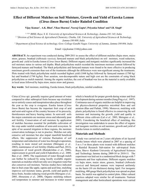 PDF Effect Of Different Mulches On Soil Moisture Growth And Yield Of