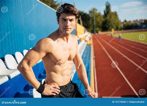 Naked Handsome Male Athlete Looking At Camera Stock Photo Image Of