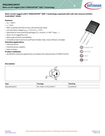 Infineon Ikq N Cs Igbt Discrete Data Sheet Manualzz