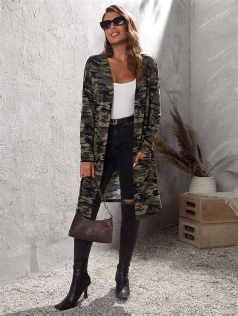 SHEIN LUNE Abrigo Con Estampado De Camuflaje Con Doble Bolsillo De