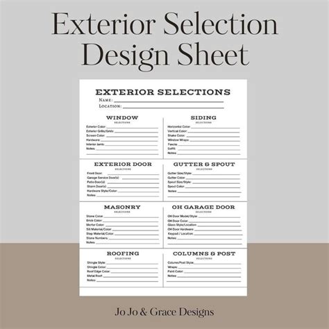 Exterior House Design Selection Sheet Printable Builder Color