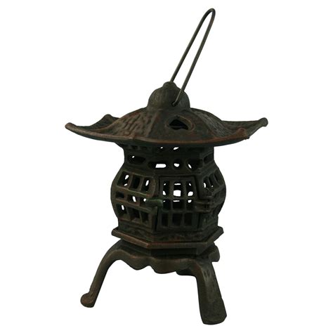 Large Solid Cast Iron Chinese Pagoda Lantern Made To Hold Candles At