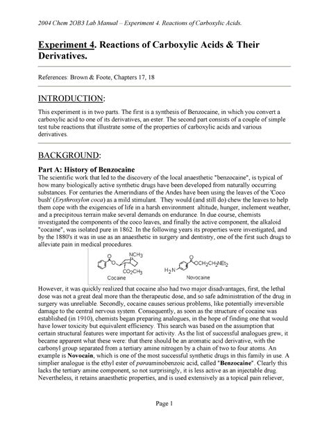 Exp Lab Report Experiment Reactions Of Carboxylic Acids