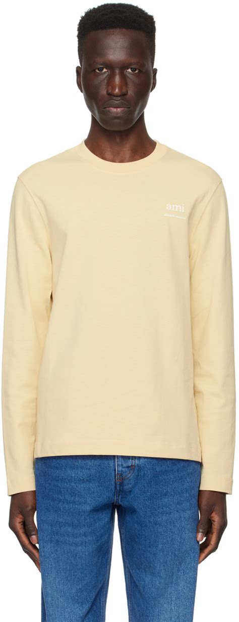 Ami Paris Beige Bonded Long Sleeve T Shirt Ssense Canada