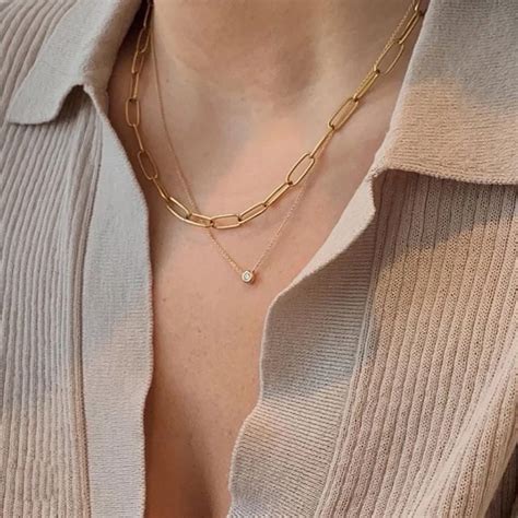 2021 18k Gold Plated Bold Paper Clip Chain Statement Necklace Minimalism Link Chain Necklaces