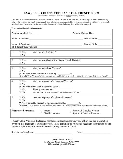 Lawrence County South Dakota Veterans Preference Form Fill Out Sign Online And Download Pdf