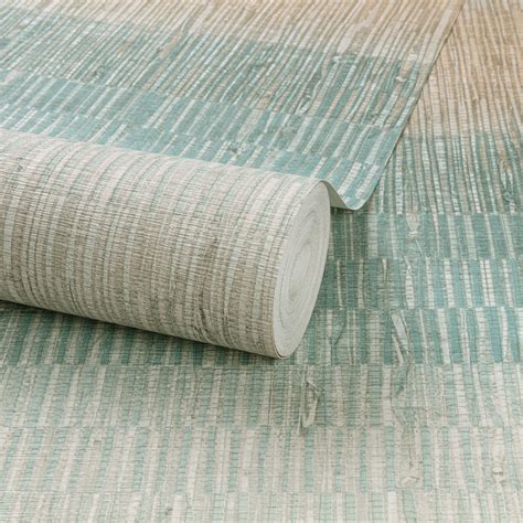 Grandeco Malibu Teal Grasscloth Woven Effect Wallpaper