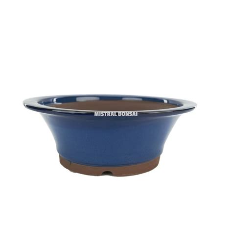 Round Ceramic Bonsai Pot 38 5 Cm Blue Pots Mistral Bonsai