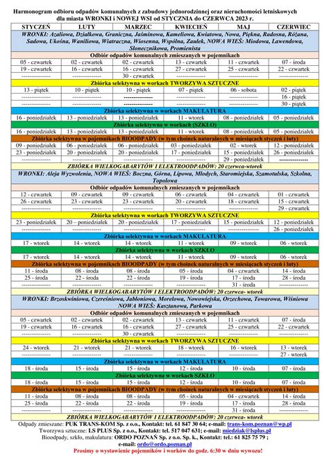 Harmonogram wywozu odpadów Urząd Miasta i Gminy Wronki