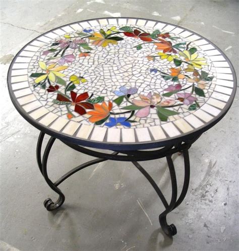 Mosaic Table Floral Pattern Custom Stained Glass Inlaid Iron Furniture Hand Made Colorful Table