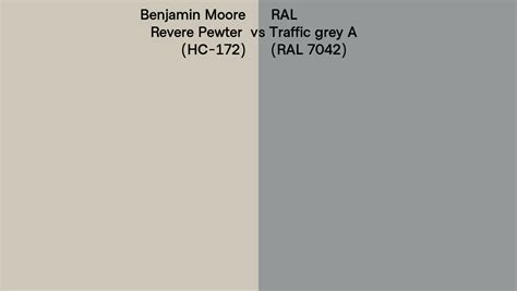 Benjamin Moore Revere Pewter HC 172 Vs RAL Traffic Grey A RAL 7042