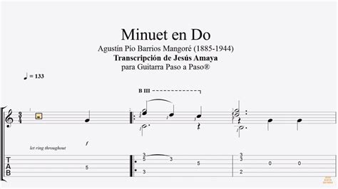 Minuet En Do Agustín Barrios Tablatura Por Jesús Amaya Youtube