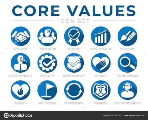 Company Core Values Web Icon Set Integrity Leadership Quality