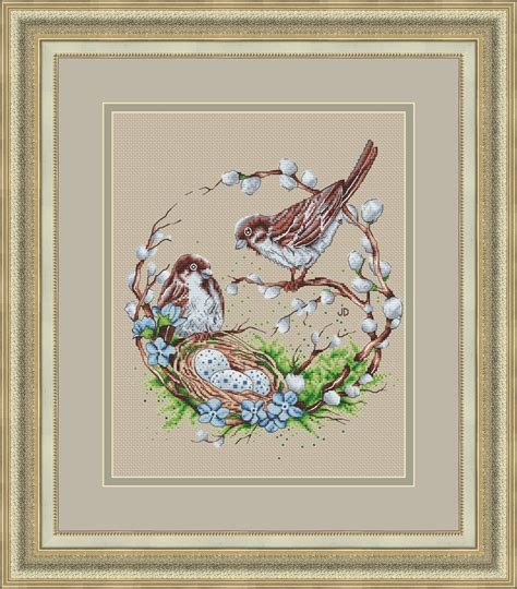 Bird Nest Cross Stitch Pattern Sparrows Pdf Pattern Little Etsy