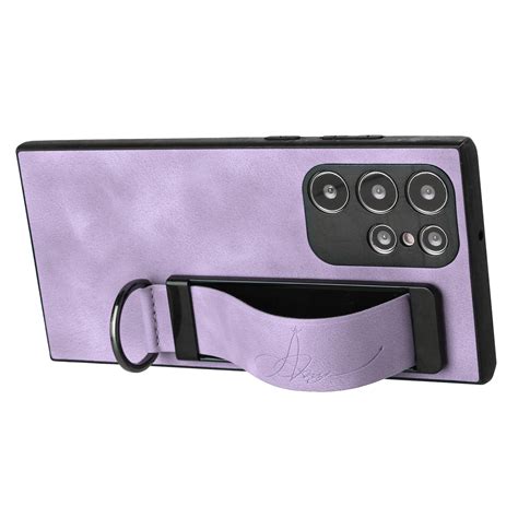 For Samsung Galaxy S23 Ultra 5g Wristband Holder Leather Back Phone Case Purple