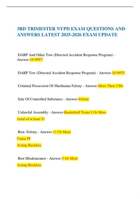 3RD TRIMESTER NYPD EXAM QUESTIONS AND ANSWERS LATEST EXAM UPDATE - 3RD