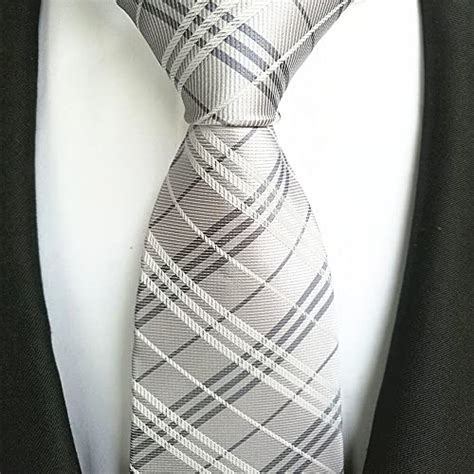 Buy Secdtie Men S Classic Checks Silver Jacquard Woven Silk Tie Formal