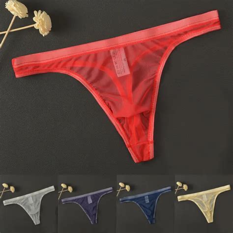 Men Seamless Briefs Underwear Thongs Transparent Sheer Low Rise Bikini