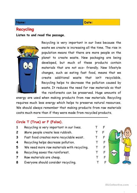 Recycling Worksheets For Kids