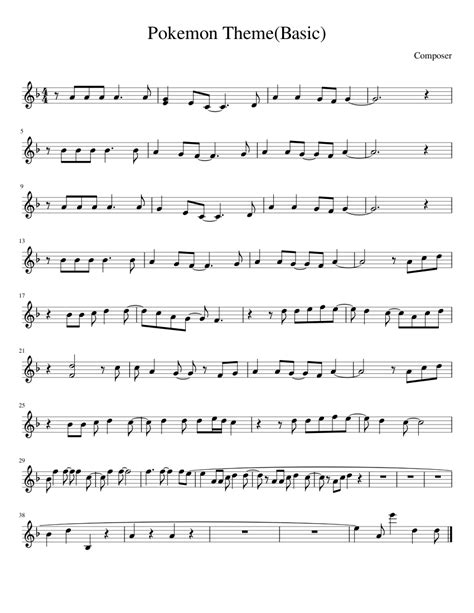 Pokemon Themebasic Sheet Music For Piano Solo