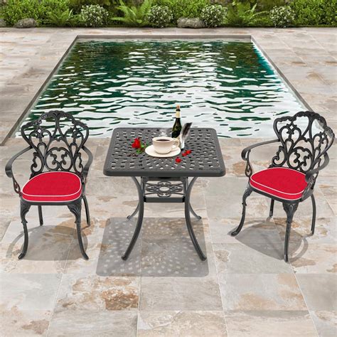 Runesay 3 Piece Set Of Cast Aluminum Patio Outdoor Dining Set With