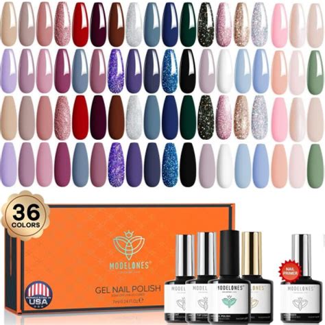 40 Pcs Gel Nail Polish Set 36 Colors Nude Pink Gray Shimmer Glitter