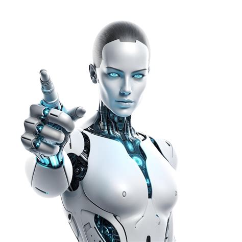 Premium Photo Humanoid Robot Woman Pointing Isolated On White Background