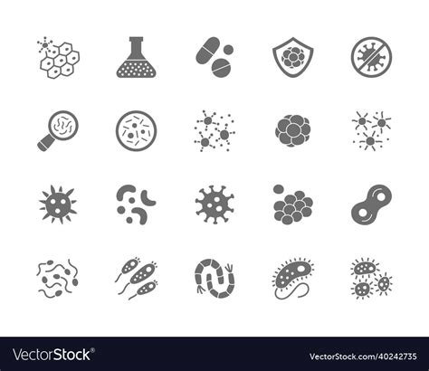 Set Of Bacteria Grey Icons Microbe Germ Cell Vector Image