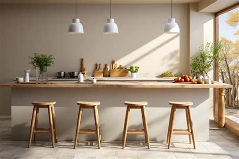 Premium AI Image | wooden table with modern kitchen