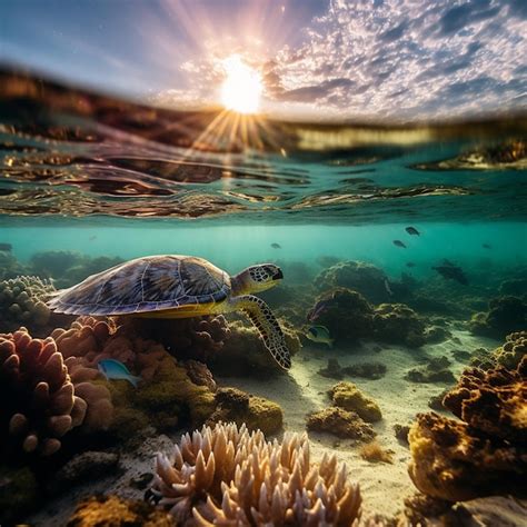 Hay Una Tortuga Nadando En El Oc Ano Con Corales Y Peces Generativos Ai