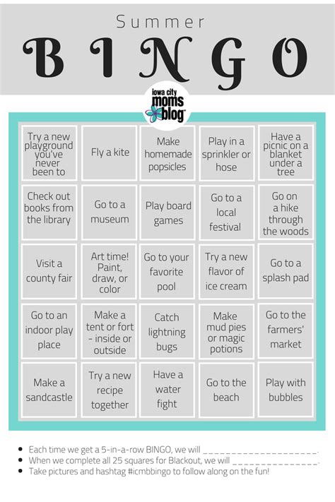 Summer Bingo Bucket List Free Game Printable