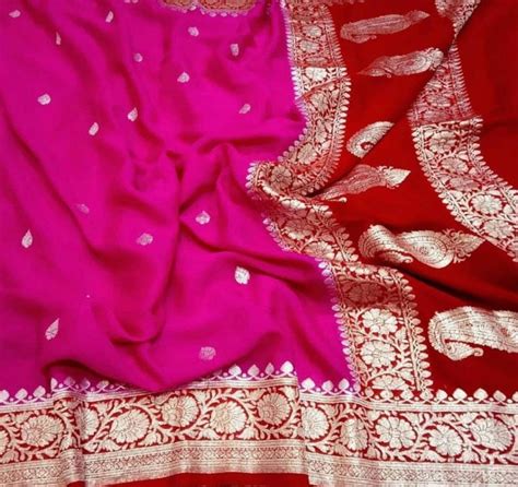 Ranipink Exclusive Durga Puja Zari Work Pure Chiffon Banarasi Silk