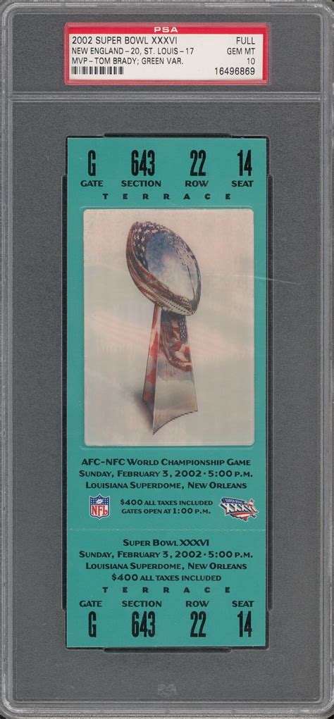 Lot Detail 2002 Super Bowl XXXVI Full Ticket Green Variation PSA