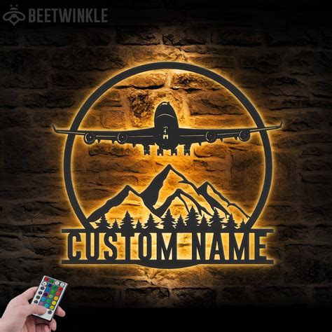 Custom Airplane Metal Wall Art Led Light Personalized Pilot Name Sign Home Decor Aircraft Hangar