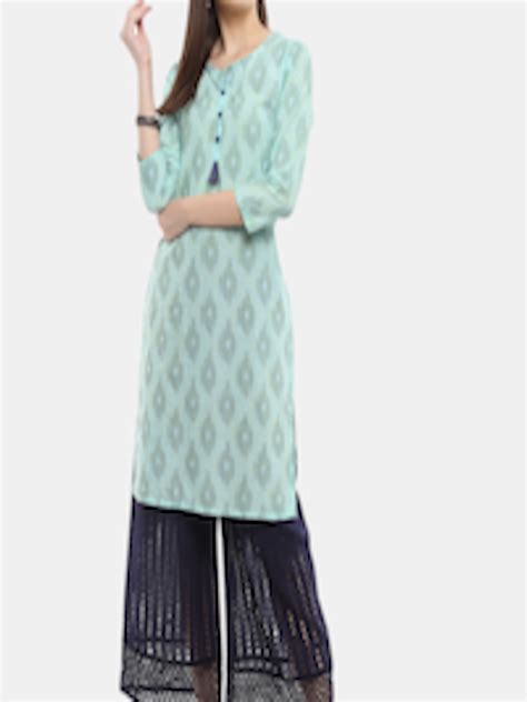 Buy V Mart Women Blue Ethnic Motifs Printed Thread Work Kurta Kurtas