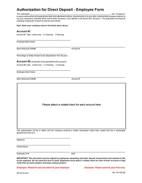 Free Direct Deposit Authorization Forms 22 Pdf Word Eforms