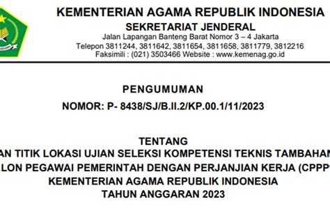 Pemilihan Titik Lokasi Ujian SKTT Calon PPPK Kemenag Telah Dibuka