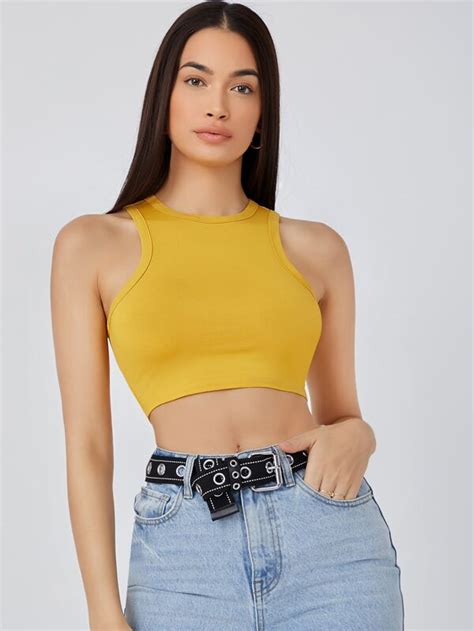 Shein Basics Solid Crop Tank Top Shein Usa