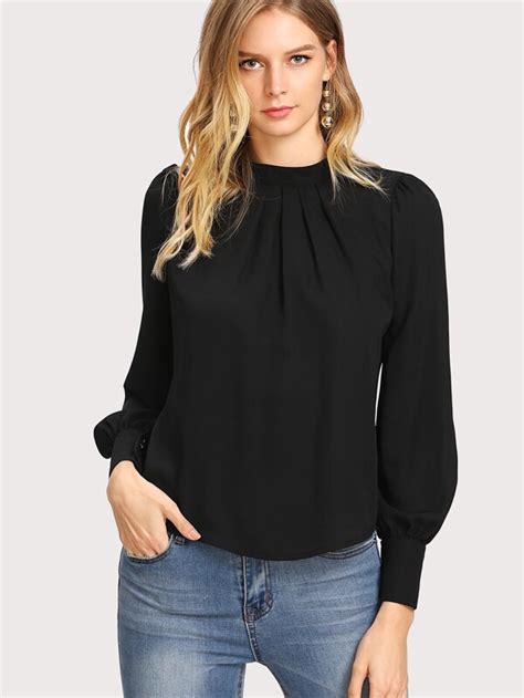 Shein Frenchy Blusa De Mangas Farol Y Pinzas En El Cuello Moda De