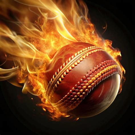 Realistic Flying Cricket Ball In Fire Premium AI Generated Image