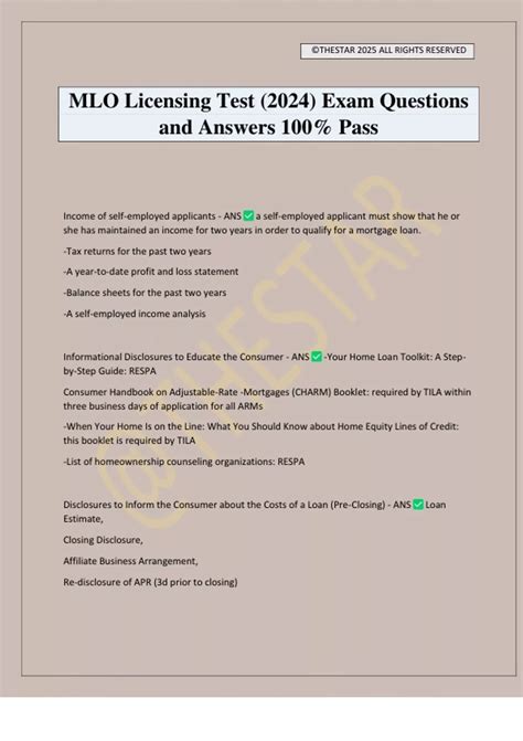 MLO Licensing Test (2024) Exam Questions and Answers 100% Pass - MLO