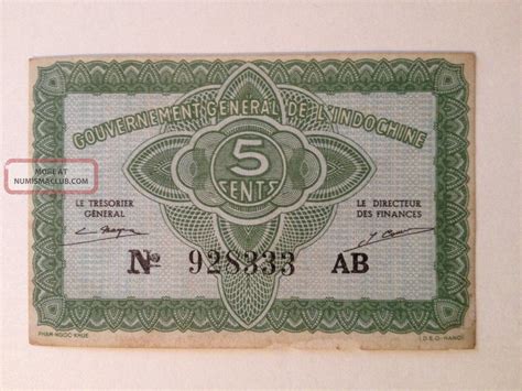 Ww2 1942 French Indochina 5 Cents Banknote Vichy Regime Currency Nazi