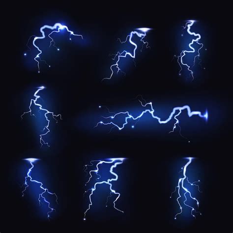 Premium Vector Lightnings Realistic Thunder Light Sparks Storm Flash