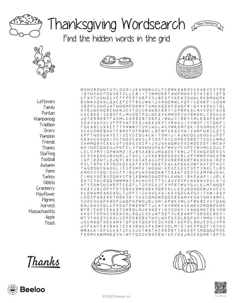 Thanksgiving Wordsearch • Beeloo Printable Crafts And Activities For Kids