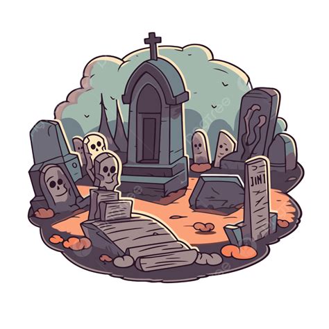 Cartoon Graveyard With Gravestones And Skulls Vector Clipart, Cemetary, Cemetary Clipart ...